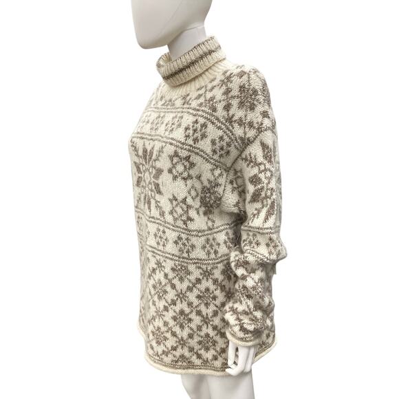 Vintage Skyr Sweater Women’s Size L Turtleneck Snowflake Motif Chunky Knit Cream - Picture 2 of 5